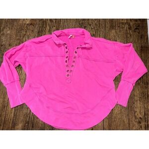 Pilcro Anthropologie Women's Size Medium Pink Grommet Vneck Sweatshirt Pullover